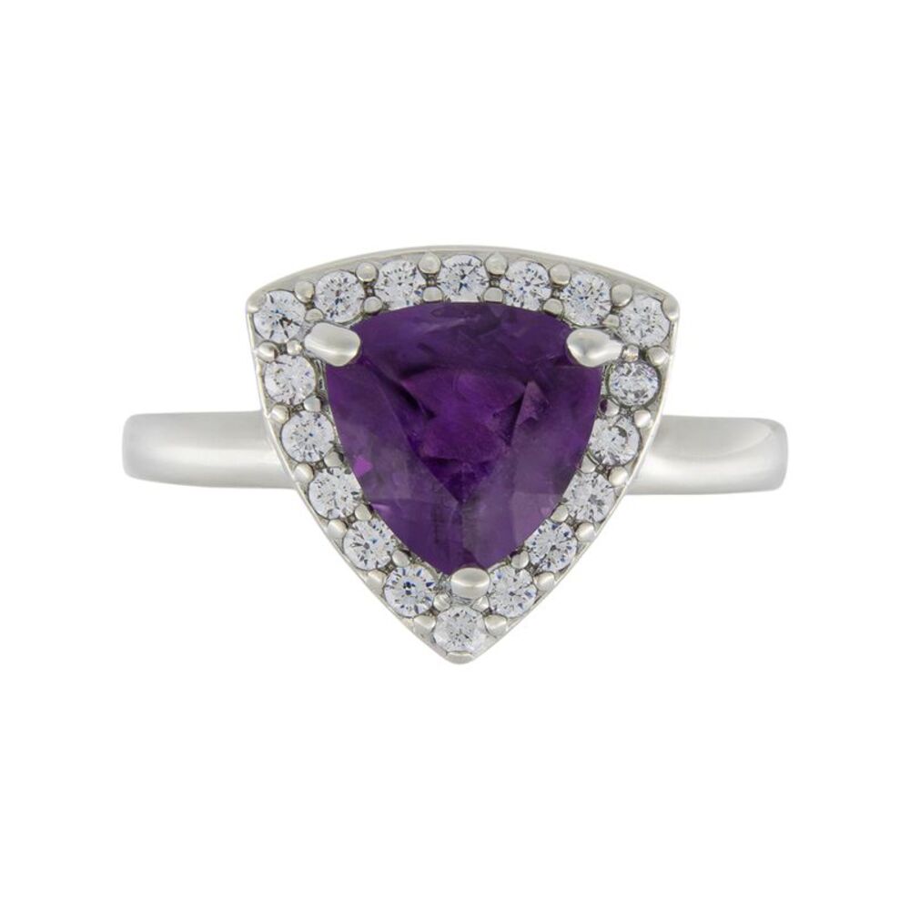 Gold Coast Platinum Plated Trillion Cut Genuine African Amethyst Ring, Size 10